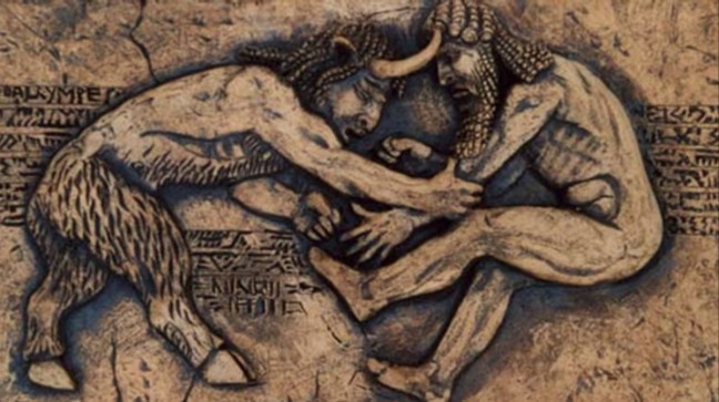 gilgamesh-wrestling-enkidu-mythology
